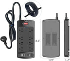 Surge Protector Power Strip - Nuetsa Flat Plug Extension Cord with 8 Outlets and 4 USB Ports, 6 Feet Power Cord (1625W/13A), 2700 Joules, ETL Listed, Black