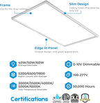 2x2 FT Edge-Lit Frame LED Panel Lights,5CCT Selectable 3000K-6500K, 2600/3900/5200LM,20W/30W/40W Switch Grid Drop Ceiling Lights,0-10V Dimmable,Damp Rated,100-277V,ETL Listed (2 x 4-6 Pack)