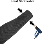 MECCANIXITY Braided Cable Sleeves Heat Shrinkable Fabric Sleeving, 1 9/16" 3ft Black 2:1 Ratio Heat Shrinkable Cord Protector for Harness Cable, Network Cable Protection, Cable Management