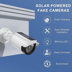 WALI Fake Dummy Camera, Solar Powered Fake Security Camera with LED Light, for Inside Outside Decoy Simulated Surveillance Security CCTV Dome Cameras with Warning Sticker (SOLTC-W4), 4 Packs, White