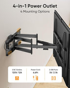 FORGING MOUNT Heavy Duty 98 100 inch TV Wall Mount with Power Strip for 50–100 Inch Large TVs up to 220 lbs,Full Motion TV Mount Bracket Smooth Swivel,Tilt,Extends,VESA 800x600mm,16”-24” Wood Studs