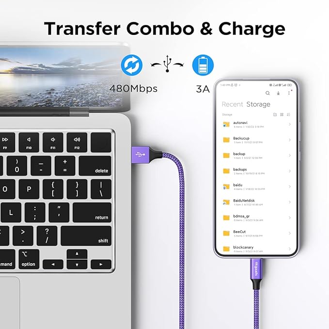 etguuds USB A to USB C Cable 6.6ft, 2-Pack, 3A Fast Charging Type C Charger Cord for iPhone 17 16 15 Pro Max 16e 17 Air, Samsung Galaxy S25 S24 S23 S22 S21 S20 A17 A16 A56 A55 Flip Fold, Purple