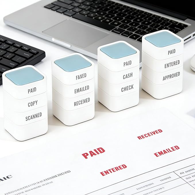 3-in-1 Faxed/Emailed/Received Office Rbber Stamps for Business, Pre Red Inked Company Message Stamp Hand for Efficient Bookkeeping, Ordering, Accounting Work Business Management - 9/10’’x 9/10’’