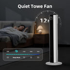 Antarctic Star Tower Fan Portable Floor Fans 85°Oscillating Fan Quiet Cooling 12H Timer Remote Control Standing Bladeless Electric 3 Wind Speeds 4 Modes Bedroom Office,36 inch, Black+White
