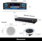 Vaiyer Home Audio Sound System Kit - 2000 W Bluetooth Amplifier w/ 12 Qty of 5.25" Framed Ceiling Speakers 175 W Each, 6-Ch Speaker Selector w/Volume Control, 500 ft Speaker Wire & Remote