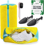 2-Pack Shoe Washing Machine Bag – Reusable Shoe Washing Bag with Brush & Shoe Trees, 360° Deep Cleaning Durable Sneaker Washing Machine Bag, Fits All Shoe Types & Sizes (Yellow, 15.35" × 7.87")