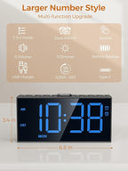 PPLEE Digital Alarm Clocks for Bedrooms Heavy Sleepers, 2 Alarms,Upgrade 7-5-2 Mode, Large Number Alarm Clock with USB Charger Ports,12/24H,Memory Function, Dimmable Simple Alarm Clock for Kids Senior