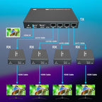 150m HDMI Splitter Extender 1x4 Transmit Remote 1080P Audio Video Over Cat5e/6 Ethernet Mirror 4 Screens Support Loopout Remote 1 in 4 Out for TV
