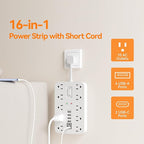 Short Extension Cord with USB and USBC Ports, Flat Outlet Extender with 10 AC Outlet 6 USB, 1 Switch & 2 LED Indicator, USB Wall Power Strip for Multiple Devices, for Home, Office, Dorm Essentials