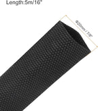MECCANIXITY Braided Cable Sleeves Heat Shrinkable Fabric Sleeving, 7/8" 16ft Black 2:1 Ratio H Eat Shrinkable Cord Protector for Harness Cable, Network Cable Protection, Cable Management