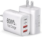60W USB C Charger Block Fast Charging,2Pack 4Port Type C Charger Fast Charging Blocks 2 Type-C & 2 USB-A Ports Power Adapter for iPhone 17/17 Air/16/15/14/13/12/11 Pro Max/XS/XR/8/7/6,iPad,Samsung
