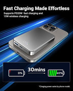POAQCIF for Magsafe Portable Charger, Aluminum Alloy Small 10000mAh 20W PD Magnetic Power Bank, USB-C in&Out Wireless Battery Pack Phone Charger for iPhone 16/15/14/13/12 Plus Pro Max Series -Silvery