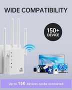 WiFi Extender Signal Booster, 1200Mbps Dual Band 2.4G&5.0G Signal WiFi Booster, WiFi Extender Covers Up to 13888 Sq.ft and 150+ Devices, WiFi Repeater with Ethernet Port - Internet Booster for Home