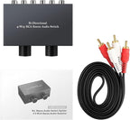 RCA L/R Audio Switcher, 4(2)-in-2(4)-Out Analogue Audio Switch, Noiseless Stereo Speaker Selector for Phono TV Headphones Soundbar PC Game, 4 Way Audio Splitter Box