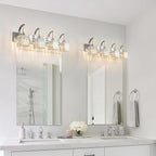 FDPBY Crystal Vanity Lights 4-Light Chrome Bathroom Vanity Lights Modern Crystal Bathroom Light Fixtures Over Mirror 32.67" Long Vanity Light for Bathroom