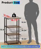 Ardier Media Stand with Two Detachable Baskets, 4-Tier AV Media Stand Corner Shelf for DVD Players/Cable Boxes/Games Consoles, Audio Storage Rack for Living Room, Gaming Room, Music Studio, Black
