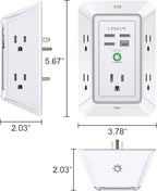3-Sided Outlet Extender with Night Light - QINLIANF Multi Plug Outlet with 5 Outlets and 4 USB Ports(1 USB-C), USB Wall Charger for Home, Office, Travel, ETL Listed, White