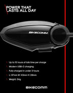 BIKECOMM BK-S2 Motorcycle Bluetooth Headset Intercom – 1200M Range Wireless Speakers - Helmet Communication System, IP67, Black