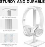 JIKIOU Headphone Stand Gaming Headset Holder Universal Aluminum Metal Headphones Holder Hanger with Aluminum Supporting Bar Flexible Headrest ABS Solid Base for All Headphone 2 Pack (White)