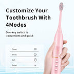 kingheroes Electric Toothbrush Set, Comes with 8 Brush Heads & Travel Case,4 Modes with 2 Minutes Built in Smart Timer, One Charge for 60 Days, 42000 VPM Motor (Pink)