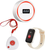 Wireless Caregiver Pager Call Button Emergency Calling System 328 Feet 1 Call Button/1 Watch Button/1 Receiver Nurse Alert System for Elderly Patient Disabled (1 Beige H1+1 3DB+M2)