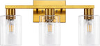 SOPEAS Gold 3-Light Bathroom Vanity Light, Modern Brushed Gold Vanity Lights with Clear Glass Shades, Bathroom Wall Sconce Lamp for Mirror Living Room Bedroom Hallway