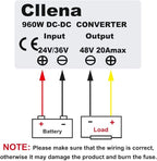 Cllena Waterproof DC/DC 24V 36V to 48V Boost Converter 20A 960W Step Up Voltage Regulator Module Car Power Supply Voltage Transformer (Input 20V-42V)