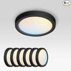 ASD LED 5" Round Flush Mount Ceiling Light Fixture, Low Profile Surface Lighting | 5CCT, Dimmable, Ultra-Thin, ETL Listed | 10W 700LM 2700-6000K 120V | Kitchen, Bedroom, Hallway Lamp | Black, 6 Pack