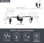 WINSHEN Modern 3-Lights Black Vanity Light Fixtures Farmhouse Metal Bathroom Lighting with Seeded Globe Glass for Hallway Kitchen Over Mirror Bedroom