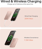 10,000mAh for MagSafe Power Bank Ultra Slim, Magnetic Wireless Charger with USB-C Cable, Fast Charging Portable Battery for iPhone 17 Pro Max/17 Pro/Air/16/15/14/13, Rose Gold