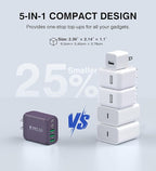 60W 2-Pack USB C Wall Charger Block, 5-Port C Charger Fast Charging Block PD Power Adapter +QC 3.0 Multiport Type C Box Brick Cube USB A Wall Plug for iPhone 14/15/16/17 Pro Max,Samsung Galaxy(Purple)
