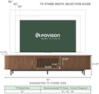 POVISON Fully-Assembled Mid Century Modern Black TV Stand with White Matte Travertine Stone Tabletop & LED Lights, Rolling Door Media Console, Wood TV Console for Living Room