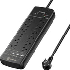 Witeem Surge Protector Power Strip - 12 Outlets,3 USB+USB-C 3.4A Ports, 6Ft Extension Cord, 1875W/15A, 4360Joules, Overload Protection - Ideal for Home & Office Use (Black-USBC)