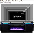 oneinmil 2 Tier TV Console Stand with 36" Electric Fireplace, LED Light Entertainment Center for TVs Up to 80" for The Living Room, 70", Black