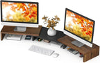 TAVR Dual Monitor Stand Riser, Computer Monitor Stands for 2 Monitors, Extra Long Multifunctional Desktop Organizer Riser for Computer, Laptop, PC, Printer, TV, Max 43.3" Length, Rustic Brown