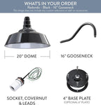 Steel Lighting Co. Large Outdoor Barn Light | Gooseneck Light Fixture | Made in America from 18-Gauge Steel | 20" Dome | 16" Gooseneck Black Exterior/White Interior