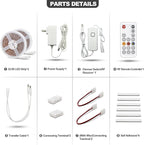 MY BEAUTY LIGHT LED Strip Lights Warm White,65.6ft Dimmable LED Light Strip with RF Remote,1200 Bright 3000K 2835 LEDs,Plug-in Adhesive Rope Lights with Timing Mode for Living Room Bedroom Kitchen