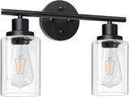 Unicozin 2 Light Vanity Lights, Black Wall Sconce Light with Clear Glass, Bathroom Light Fixtures, Wall Lights for Mirror, Living Room, Bedroom, Hallway, E26 Base (Bulbs Not Included)