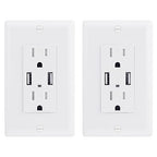 EverElectrix 2 Pack 4.8A Wall Outlet With USB Ports - 15Amp Duplex Tamper Resistant Charger, UL Listed, Electrical Receptacle With Dual USB, White
