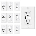 ELEGRP USB Outlets, 20 Amp Wall Outlet with 3 USB Ports, Dual USB C Ports Outlets, TR Tamper-Resistant USB Outlets Receptacles, Wall Plate Included, UL/CUL Listed, 10 Pack, White
