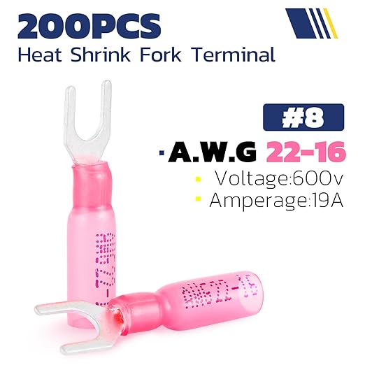 haisstronica 200PCS Heat Shrink Fork Spade Connectors #8 Waterproof Marine Grade Fork Terminal Connectors U-Type Red 22-16 Gauge