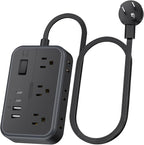 10 in 1Power Strip NTONPOWER Ultra Thin Flat Plug Extension Cord with 4 USB Ports(Include 2 USB C) Surge Protector Power Strip with Flat Cord 6 Widely Spaced Outlet(2 Side) 5 Ft Extension Cord-Black