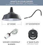 Steel Lighting Co. Large Outdoor Barn Light | Gooseneck Light Fixture | Made in America from 18-Gauge Steel | 20" Dome | 23" Gooseneck Matte Black Exterior/White Interior