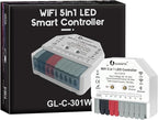 GLEDOPTO WiFi+Bluetooth 5 Modes in 1 Mini LED Strip Controller DC12-24V RGBCCT RGBW RGB CCT WWCW Dimmer Work with Tuya Smart Life App Voice Control for PWM Dimming LED Strip Light