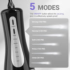 GOLDANT 350ML Water Flosser with Drainage & Storage Stand, Keeps Dry & Clean, 5 Modes, 360°Nozzle, Cordless Rechargeable, IPX7 Waterproof, Portable for Home & Travel (Black)