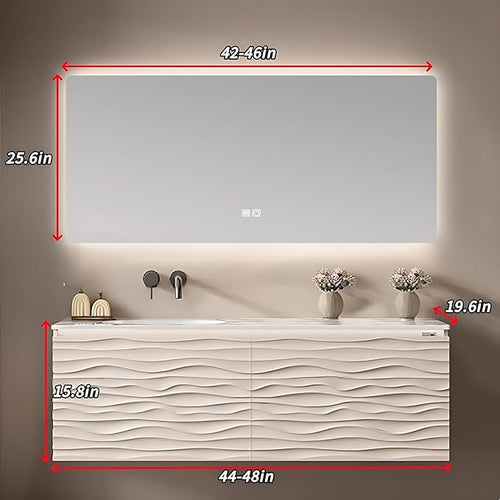 48IN Bathroom Vanity - Smart Defogging Mirror Cabinet | Waterproofing Technology & Wave Shaped Door Panel, Floating Bathroom Vanities with Large Storage Space (Mirror)