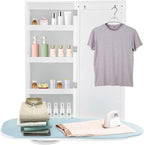 Ropoana Wall Mount Ironing Board Cabinet, Built-in Swivel Ironing Board Foldable with Storage, Wall Hanging with Mirror, Foldable Iron Storage Station for Home, Apartment, Checkrooms, White