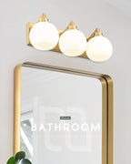 METWET Bathroom Light Fixtures, 3-Light Brushed Gold Vanity Light, Modern Wall Sconces with Milk White Globe Glass Shade, Vanity Lighting Fixtures Over Mirror, VL195-BG-ML-3