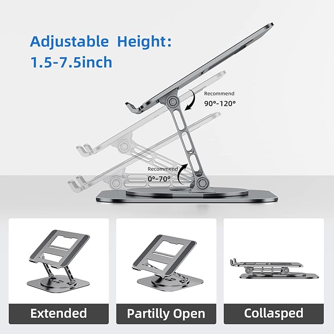 MCHOSE Laptop Stand with 360° Rotating Base, Foldable Adjustable Computer Holder, Ergonomic Design Compatible with MacBook Air Pro, Dell XPS, HP, Lenovo More 10-17" (A-Space Grey)