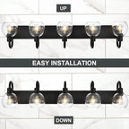 WINSHEN Bathroom Light Fixtures 5-Lights Matte Black Farmhouse Vanity Lighting with Seeded Globe Glass for Over Mirror
